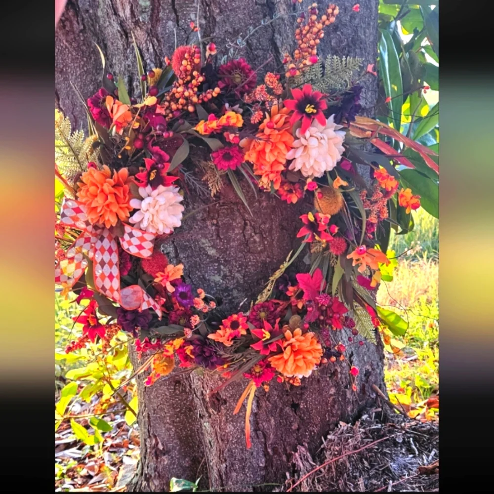 Fall/Autumn Faux Floral Grapevine Wreath - Picture 2 of 10